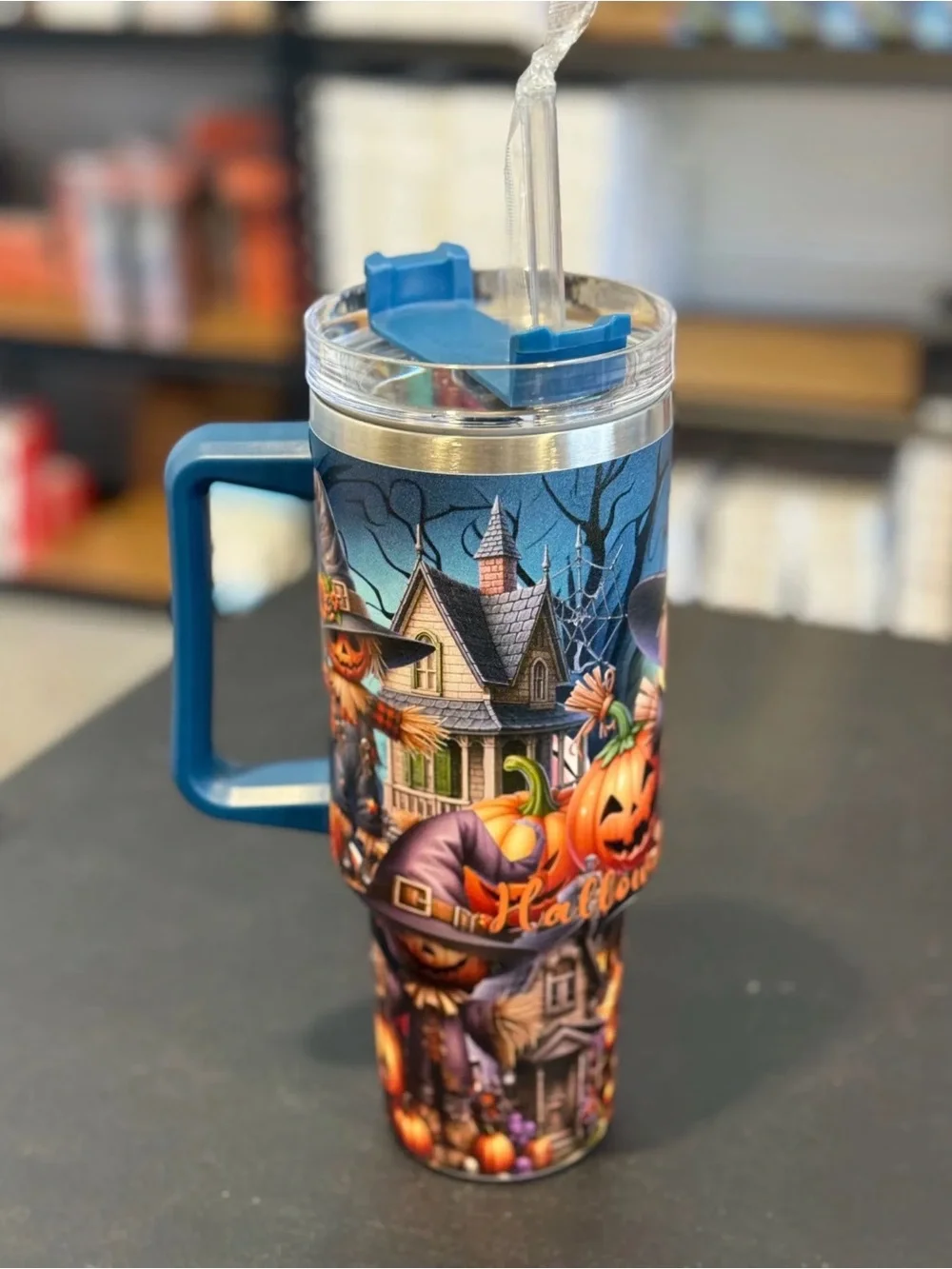 40 oz Halloween Scarecrow Stainless Steel Tumbler - Blue, New in Box